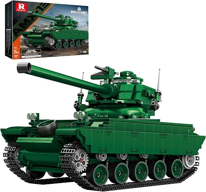 Reobrix AMX-13 Light Tank Building Set, 1:28 Scale Military French Tank Model Toy Set for Military Fans, 1037 PCS Collectible Building Block Kit, Ideal Gift for Adults Boys Age 14+