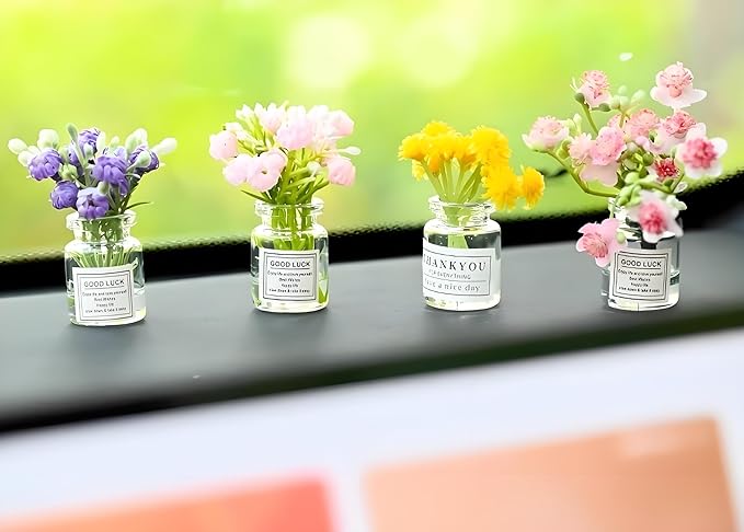 2PCS Mini Smell The Fragrant Rabbit & Flower Vase Decorations – Handmade Resin Vases with Purple Jasmine for Dollhouse, Micro Landscape, Fairy Garden, DIY Projects, and Home Shelf Styling