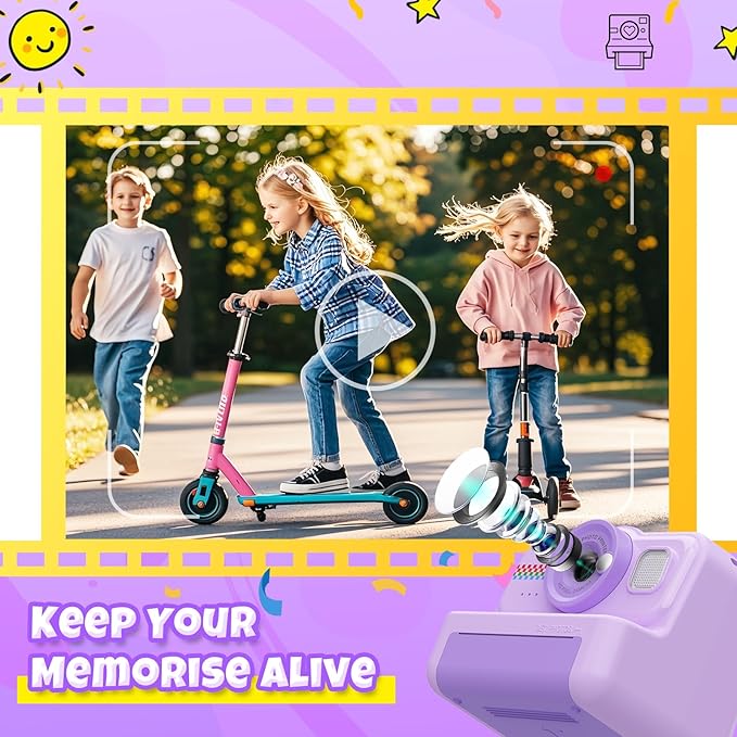 Kids Camera Instant Print, 1080P HD Instant Print Camera for Kids with 3 Rolls Print Paper & 32GB Card, Selfie Digital Camera for Kid, Ideal Kid Toys Gifts for Boys & Girls Age 3-14 (Purple)