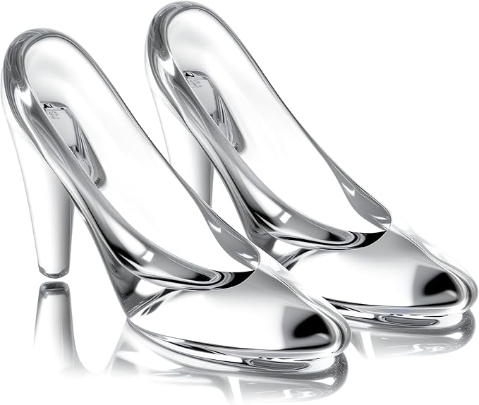 QFkris 2 Pack Clear Cinderella Glass Slipper Decoration for Girls Room Decor, 4" Cinderella Heels Glass Shoes for Party Decorations, Princess Birthday Bedroom Decor, Valentines Day Gift for Women