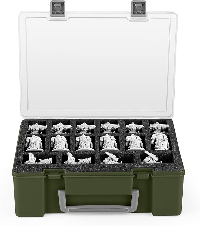 Miniature Storage Carrying Figure Case - 32 Slot Figurine Minature Carrying Case with 2 Foam Layer for Miniatures Compatible with 40k, DND & More (green1)