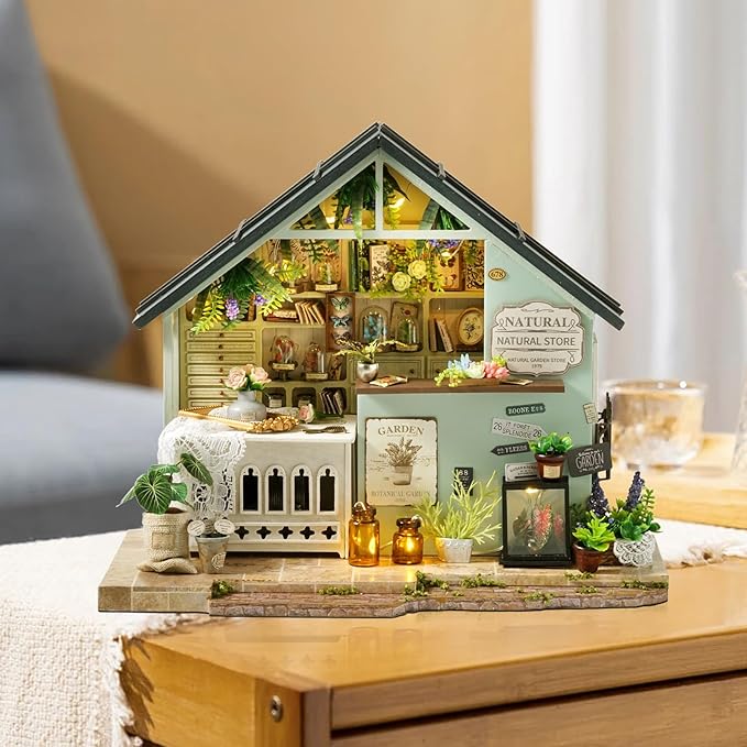 Miniature House Kit, Tiny House Kit with LED Light, DIY Mini House Building Kits for Adults to Building, Unique Gift for Birthday Christmas, Bakery Store
