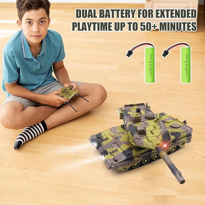 RC Tank - 2.4Ghz Remote Control Army Tank Toys with Auto Demo Sound Light Smoke - 13 Channel Military Vehicles Model Gift for Kids Adults Boys Age 6-8 9-12, Army Beige