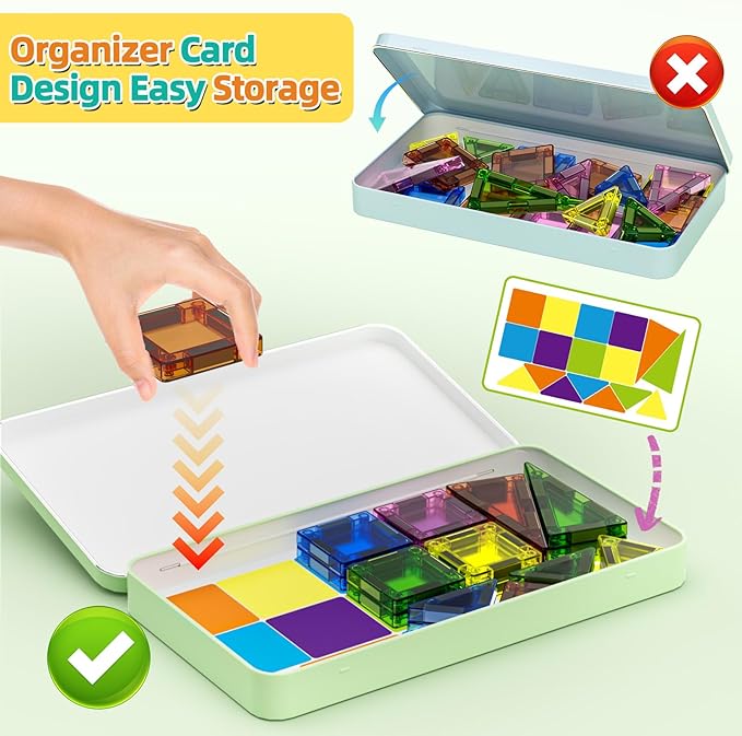 50PCS Mini Magnetic Tiles Travel Set, Magnetic Blocks Building Toys for Kids, Portable STEM Travel Toys for Toddlers, Boys & Girls Birthday Xmas Gifts