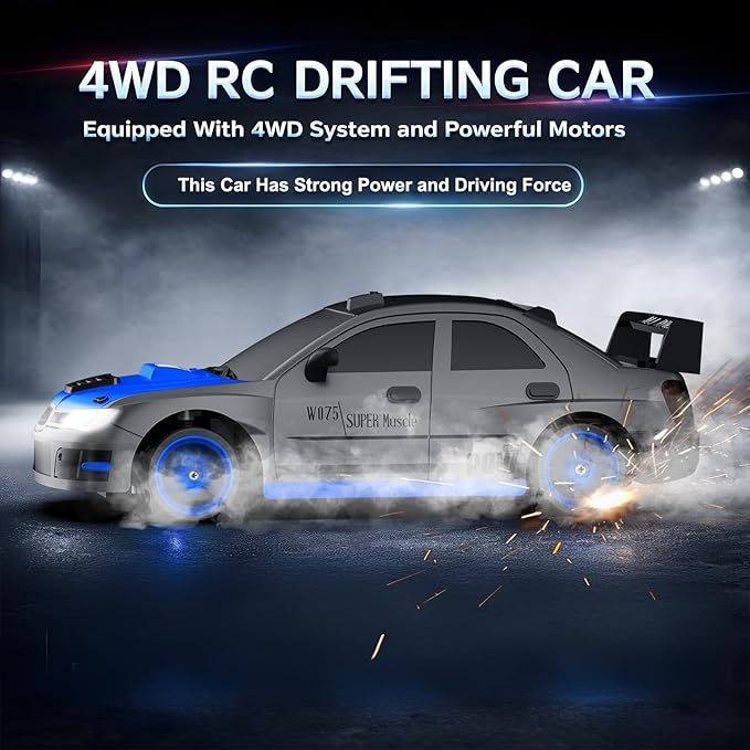 Remote Control Car RC Drift Car 2.4GHz 1:24 Scale 4WD 15KM/H High Speed Model Vehicle with LED Lights Drifting Tire Racing Sport Toy Car for Adults Boys Girls Kids Gift 2Pcs Rechargeable Batteries