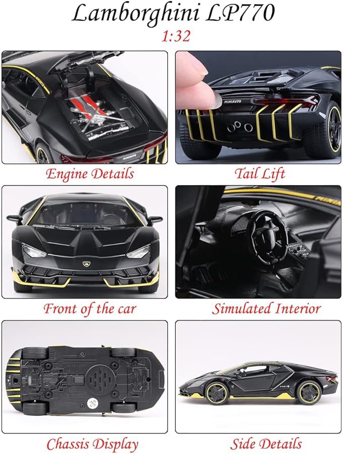 Alloy Collectible Black Lambo Toy Pull Back Vehicles Diecast Cars Model with Light & Sound