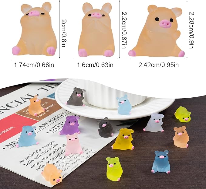 48 Pcs Luminous Mini Resin Pigs Tiny Animals Miniature Pig Figures Glow in The Dark for DIY Garden Dollhouse Pig Figurines Accessories Micro Landscape Aquarium Party Decor