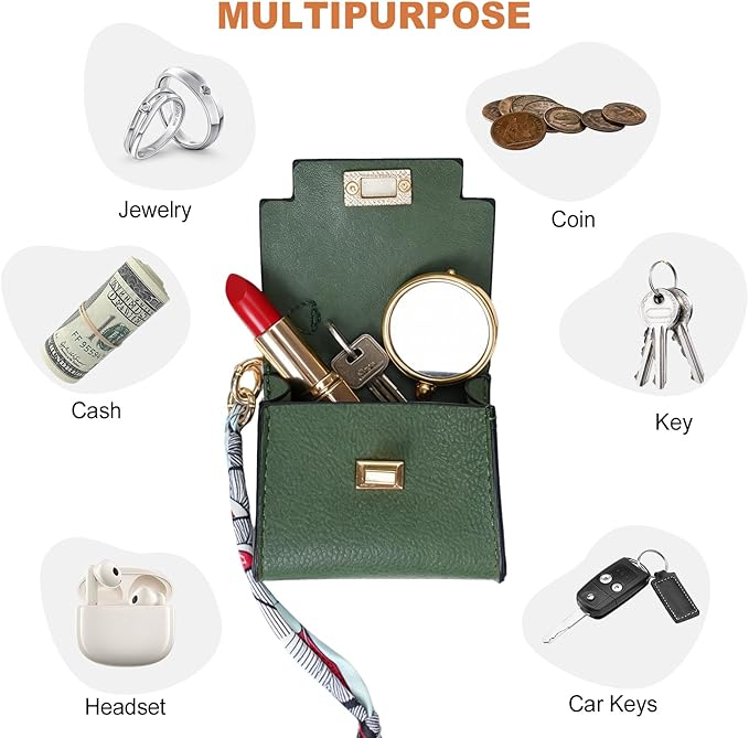 Mini Backpack Keychain, Leather Small Coin Purse for Women, Cute Hand Bag Charms with Key Holder & Twist-lock (Green)