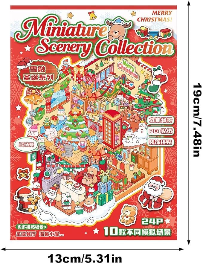 Scene Stickers - Christmas Miniature Decals, Festive Craft Adhesive, Holiday Art Elements, Decorative Sticker Set, Seasonal DIY Supplies for Kids Room Decor, 7.48x5.31x0.2 inches