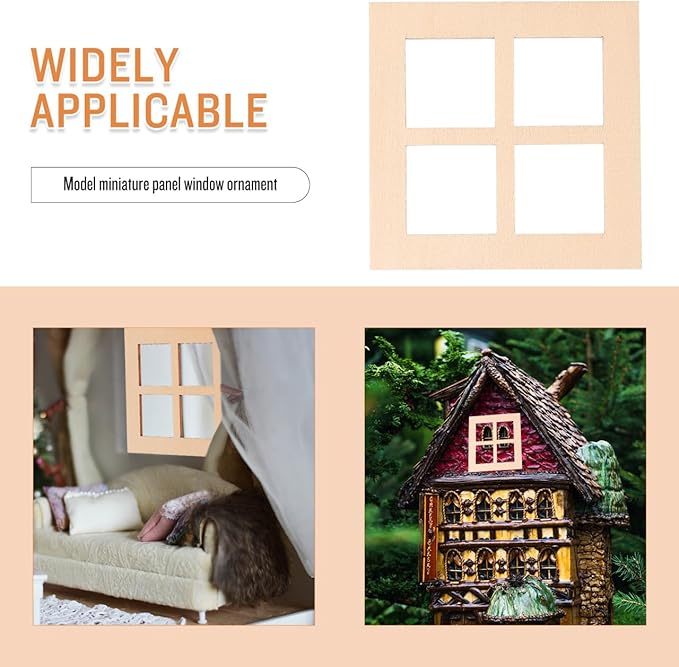 DOITOOL Dollhouse Wooden Windows 10PCS Square Miniature Window Frame Dollhouse Furniture Mini Window Tiny Wooden Window Models Dollhouse Accessories for Dolls Houses Decoration - 7cm