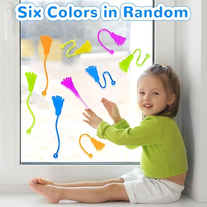 24PCS Stretchy Sticky Foot Toys for Kids, Rubbery Sticky Goodie Bag Stuffers Toys for Christmas Party Supplies, Colorful Sticky Hand for Boys Girls Classroom Prizes
