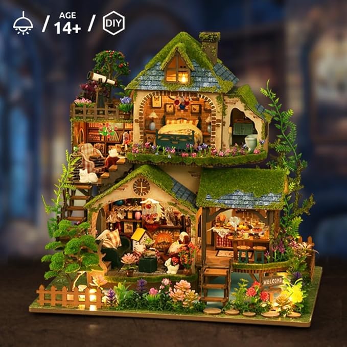 Forest Miniature Dollhouse Kit, DIY Mini House Making Kit with Furnitures, Tiny House Kit to Build for Adults, Hobby Craft Gift for Christmas Day, Forest Adventure