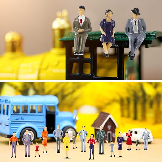 100 Pcs Mini People Figurines 1: 30 Scale Tiny People Model Miniature Sitting and Standing Little Plastic Figurines for Miniature Scenes