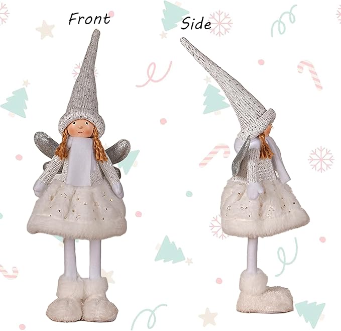 Dedrian11 Christmas Indoor Decor Fabric Angel Doll, Festive Elf Figurine with Whimsical Charm,Ornament & Gift for Women, Christmas Tree Decor & Home Accent (White)