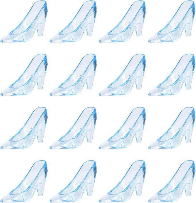 YAXINRUI Plastic Mini Cinderella Princess Slippers Blue Glass Heels Party Decorations for Weddings, Birthday Party Favors 3.5 inches