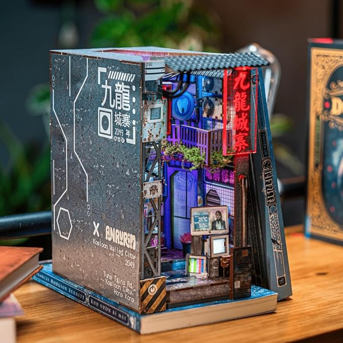 Anavrin Book Nook Kit Kowloon Walled City 2049 DIY 3D Wooden Booknook for Adults, Teens and Book Lovers, Bookshelf Insert Library Decor, Creative Gift for Family, Friends, and Elderly