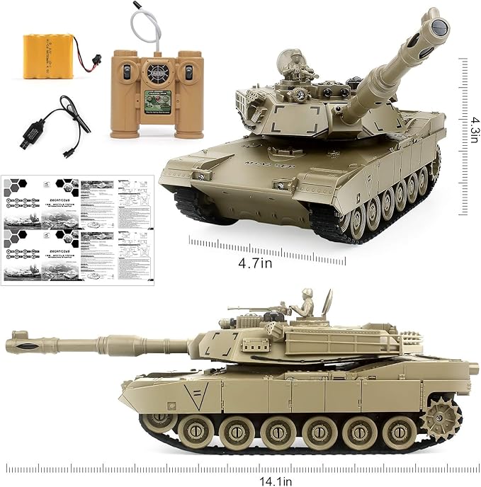 BEAURE Rc Tanks,1:28 WW2 M1A2 America Army Tank Toys for Boys,9 Channels Remote Control Cars with Sound and Light, RC Military Truck Vehicle for Kids Boys Girls (Khaki)