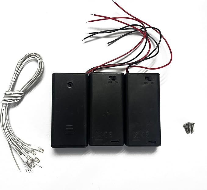 Kisoy DIY House Accessory for Dollhouse Miniature-3 PCS AA Battery Packs with 6 PCS LED Light Wires