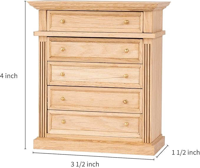 Waldosia 1:12 Scale Dollhouse Miniature Oak Dresser – 5-Drawer Wooden Chest for Bedroom, Roombox, Booknooks and Dioramas Furniture