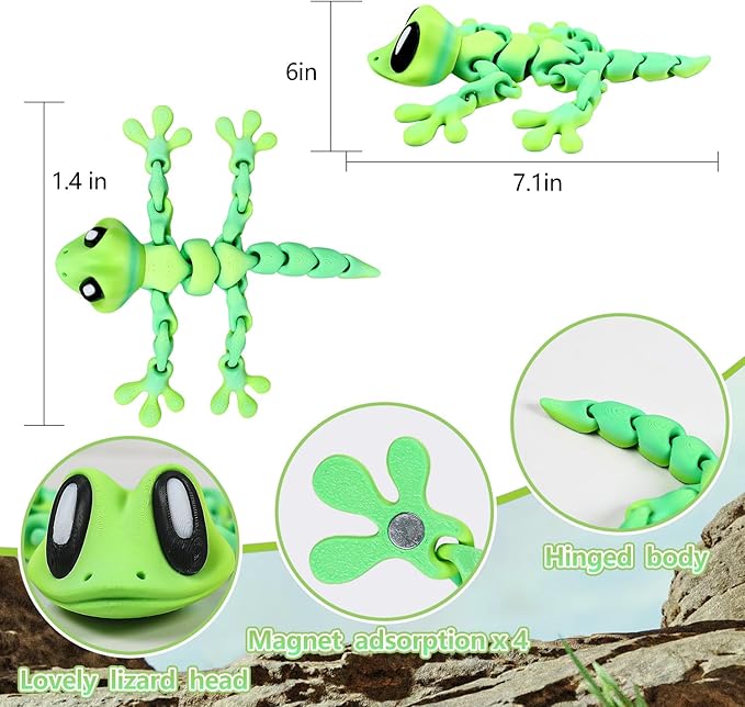 4Pcs 3D Printed Articulated Lizard, Flexible Dynamic Animals Toys, Full Articulated Toy with Magnets, Adults Fidget Toys for Autism ADHD, Home Office Decor, Festival Gifts