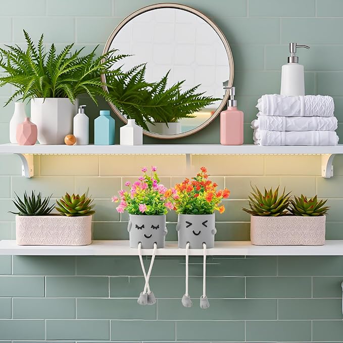 skycoo 3Pack Fake Plants in Cute Pots, Indoor Faux Plants Decorations Lifelike with 60 Artificial Flowers for Office Bathroom Bedroom Living Room Kitchen Home Farmhouse Shelf Decor C