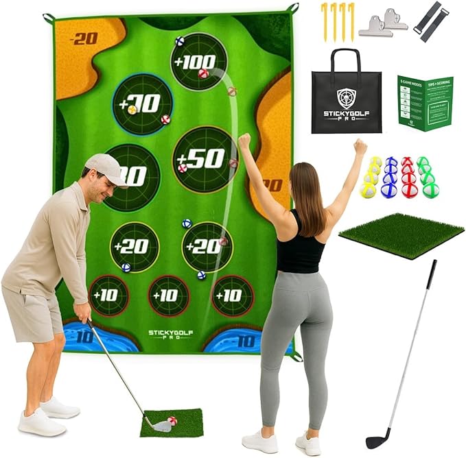 Golf Game for Adults Outdoor Indoor - Backyard Chipping Set with Sticky Balls - Family Entertainment Multi-Player Action - Friend and Party Activity - Gift for Golfers