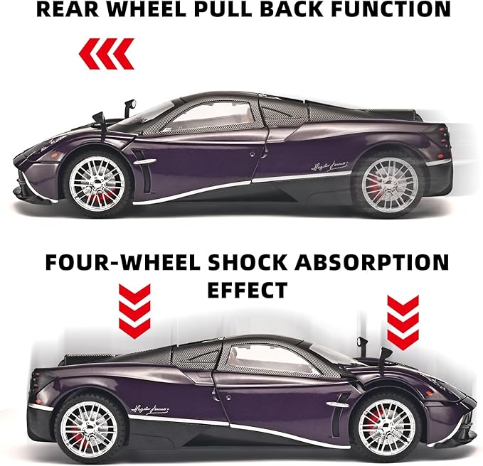 Car Toys for Boys 1 18 Scale Diecast Cars Compatible for Pagani Huayra Dinastia Model Car Kits Collection,Metal Pull Back Cars with Light and Sound,Toy Cars for Boys Age 4-7（Purple）