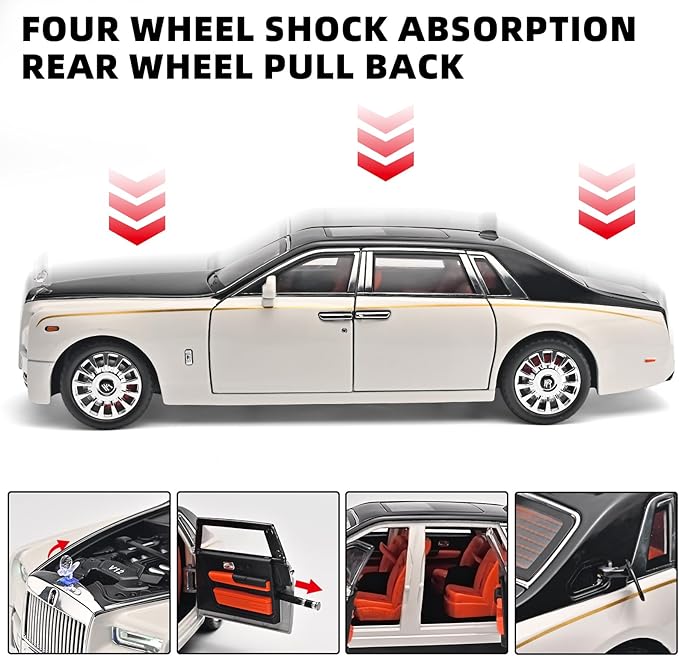 Car Toys for Boys 1/18 Diecast Cars Phantom Model Car Kits Collectible Suitability for Children and Adults,Pull Back Cars with Light and Sound,Toy Cars for Boys Age 4-7（White）
