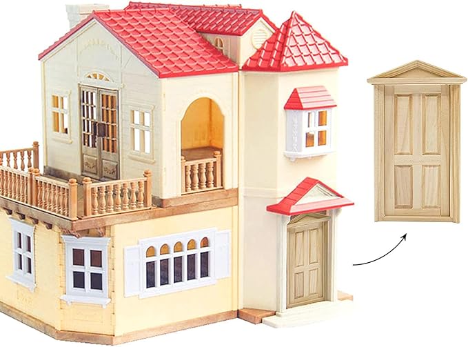 AUEAR, 1:12 Miniature Furniture Unpaint Wooden Doors for DIY Scene Home Craft (4 Panel)