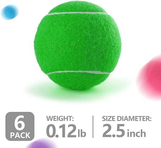 PHOEPET 6-Pack Tennis Balls for Beginner Training Practice- Bulk Dog Balls for Fetch Chew Toys(Mix Colors)