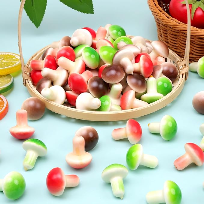 Gresorth 30pcs Mini Artificial Mushroom Decoration Fake Vegetable Ornament Lifelike Faux Fruit Model for Home Kitchen Party