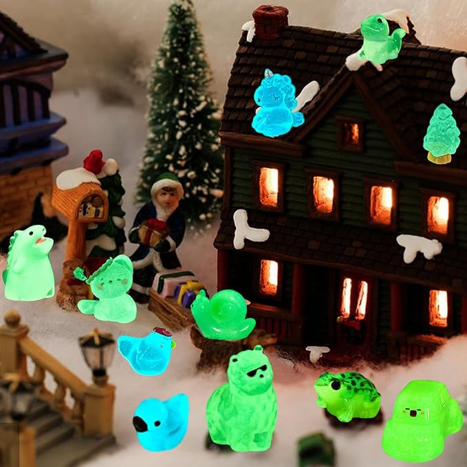 150 Pcs Luminous Mini Resin Animal Figurines Glow in The Dark Miniature Figures Variety Pack to Hide for Potted Plants Micro Landscape Garden Aquariums