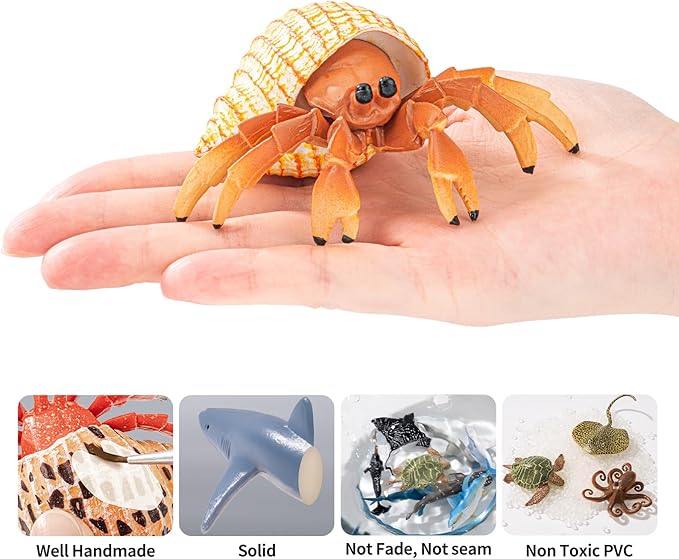 6PCS Hermit Crab Figurines Toys,Ocean Sea Animals Toys Figures, Realistic Soft Sea Creatures Toys for Kids Boys Girls,Birthday Gifts Cake Toppers Decoration for Toddlers Boys Girls