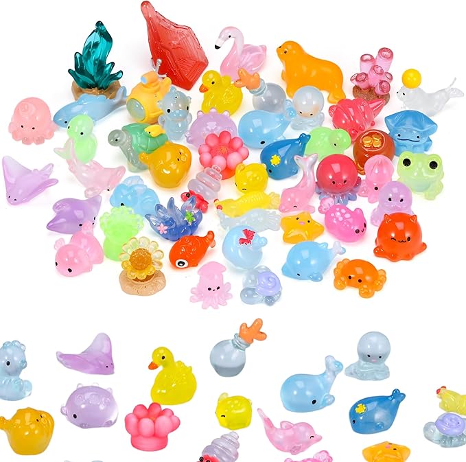 50 Pcs Mini Ocean Resin Animals Figures, Tiny Sea Animals Figurines Marine Miniature Resin Aquarium Ornaments Decorations for DIY Miniature Scenes Dollhouse Decor Fairy Garden Accessories