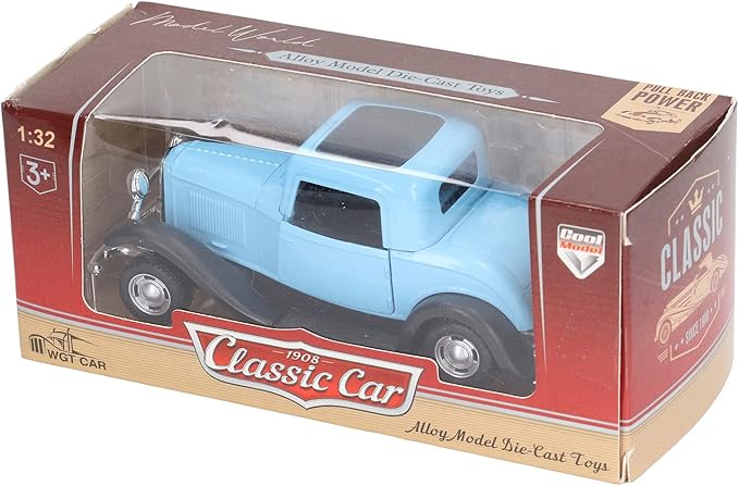 Classic Vintage Alloy Car Model Opened Doors Retro Antique Pullback Toy 1:32 for Playtime Education (Blue)