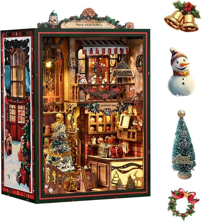 DIY Book Nook Kit DIY Wooden Bookend Doll House Kit with LED Light for Friends and Family