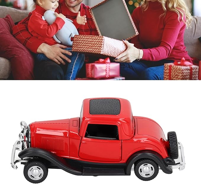 Classic Vintage Alloy Car Model Opened Doors Retro Antique Pullback Toy 1:32 for Playtime Education (Red)