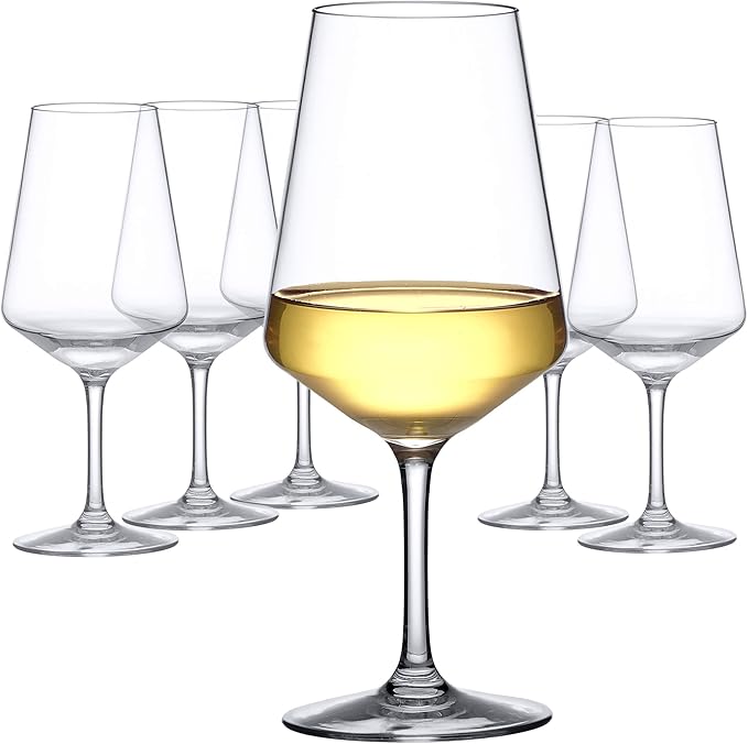 Amazing Abby - Sherry - 20-Ounce Unbreakable Tritan Wine Glasses (Set of 6), Plastic White Wine Glasses, Reusable, BPA-Free, Dishwasher-Safe, Perfect for Poolside, Outdoors, Camping, Picnic, and More