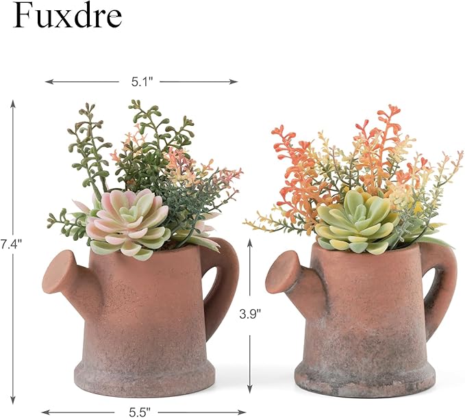 Fuxdre 2-Pack Artificial Succulent Plants in Vintage Pots - Waterproof Fake Plants for Home Office Desk Decor - Low Maintenance Indoor Greenery for Bathroom Shelf Table