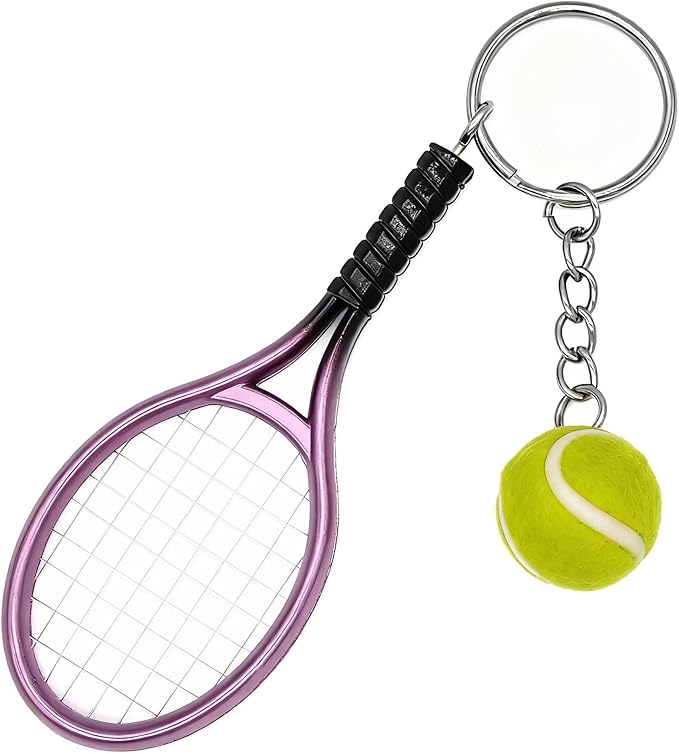 Moydolo Cute Mini Tennis Racket Keychain with Ball, Tennis Sport Lover Gifts Key Chain Ring
