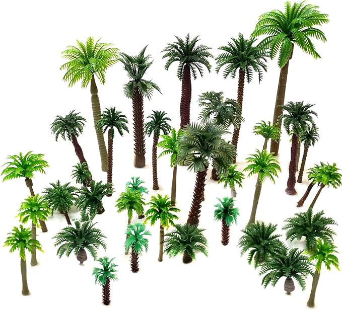 OrgMemory 36pcs Palm Trees, Ho Scale Bushes, Plastic Trees for Projects 1.5-6 inch(3-16 cm), Miniature Trees