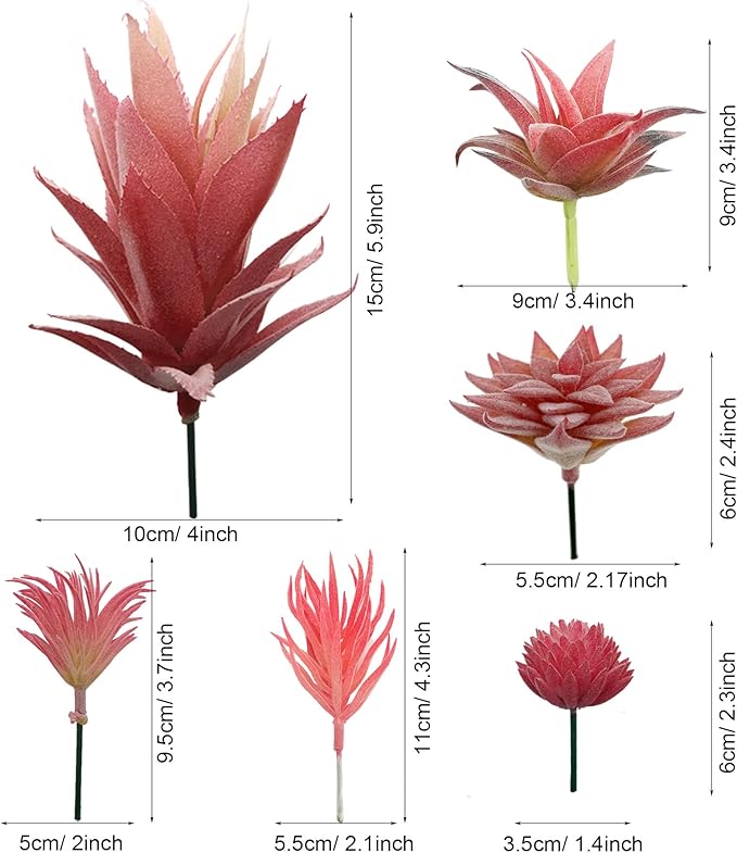 Cayway 15 PCS Artificial Succulent Plants, Red Fake Succulent, Unpotted Faux Succulent Assortment in Flocked Purpl in Different Type for Birthday Home Decor Indoor Wall Garden DIY