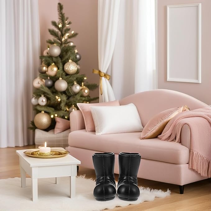 Miniature Boots 3 Pairs Mini Santa Claus Shoes Boots, Black Mini Christmas Santa Boots Dollhouse Miniature Santa Boots for Crafts Christmas Dollhouse Decorations