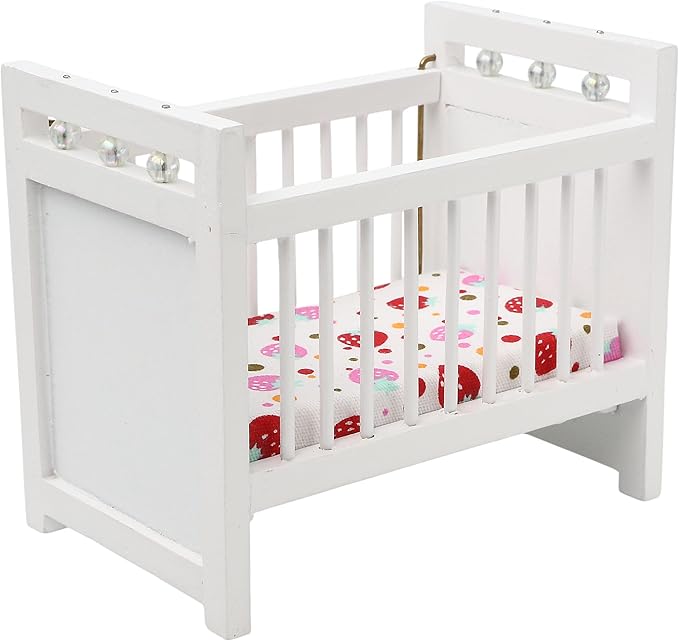 1/12 Miniature Wooden Doll Crib Mini Bed for Dollhouse Bedroom Furniture