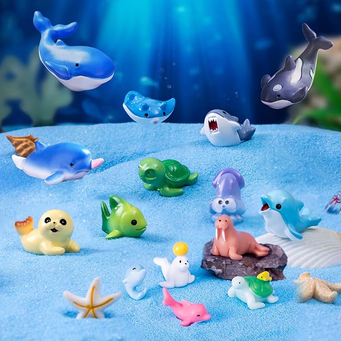 24 Styles Mini Resin Ocean Animals Figurines Toys Small Marine Animals Figures to Hide Tiny Plastic Bulk Crafts Whale Shark Octopus Dolphin Sea Creatures Aquarium Fish Tank Decor