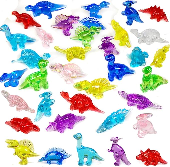 HappyFiller 55 Pcs Multi Color Mini Acrylic Dinosaur Figures,Tiny Resin Sensory Bin Filler, Beach Theme Party Favors Cake Decoration,Vase Fillers
