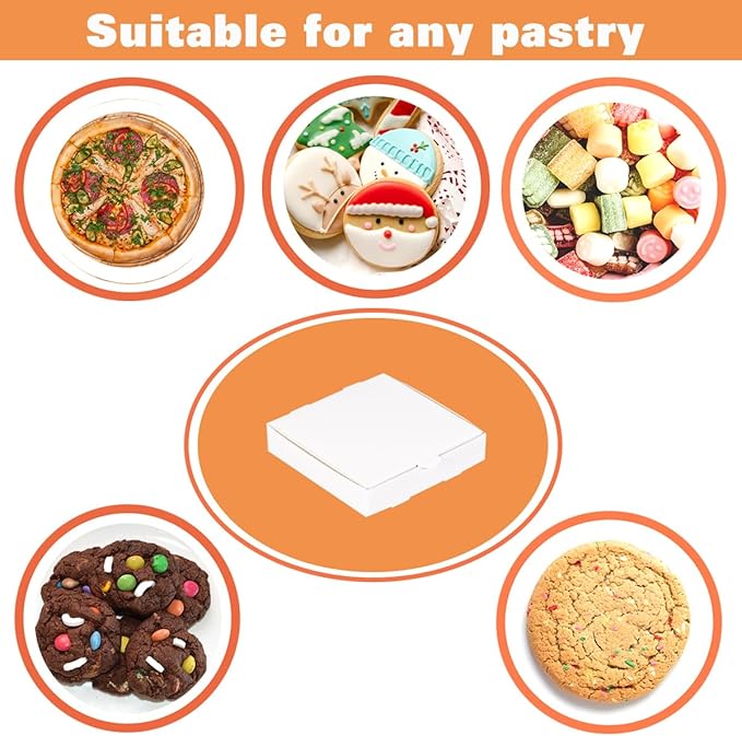 JJO Mini Cookie Boxes 5x5x1 Inches 50 Pack Small Elf Pizza Boxes for Cookie, Party Favors,Mini Pies and Crafts