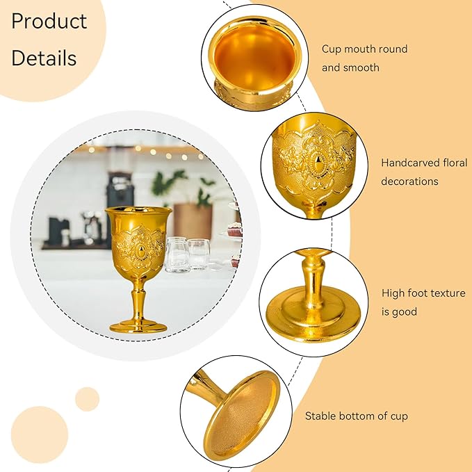 Mini Gold Goblet, 2PCS Altar Chalice 25ml Holy Altar Chalice Metal Shot Glasses Wine Cup Medieval Goblet for Wine Liqueur Whiskey, 1.5 x 2.7in