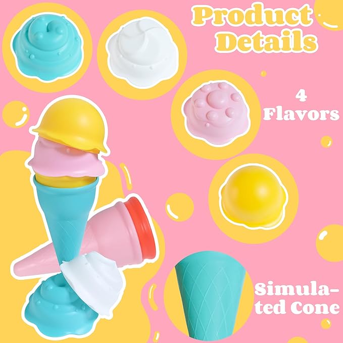 Baby Bath Toys for Kids Ages 1-3 6 PCS Ice Cream Toddler Bath Toys Mold Free Bathtub Water Shower Toys for 1 2 3 4 5 6 Years Old Girls Boys Birthday Gifts