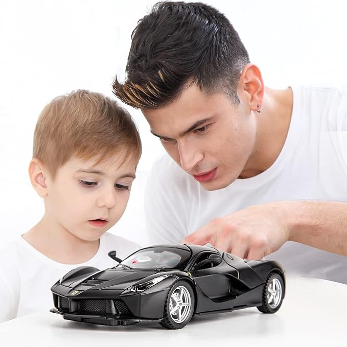 BDTCTK 1:32 Farrari Car Model Pull Back Car with Sound and Light for Kids Boy Girl, Metal Body Door Opened Black